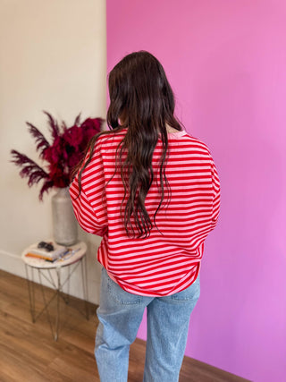 On The Line Pullover-Pink/Red