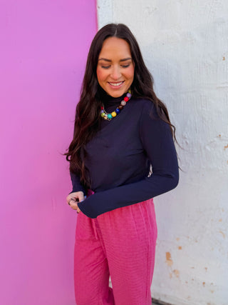 Everyday Mock Neck Top-Navy