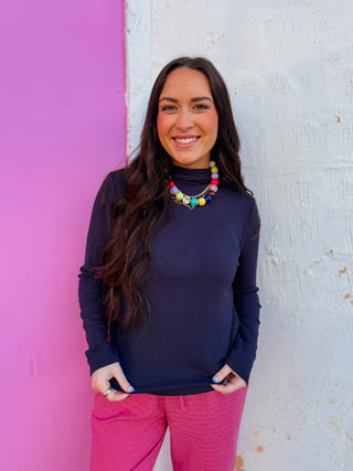 Everyday Mock Neck Top-Navy