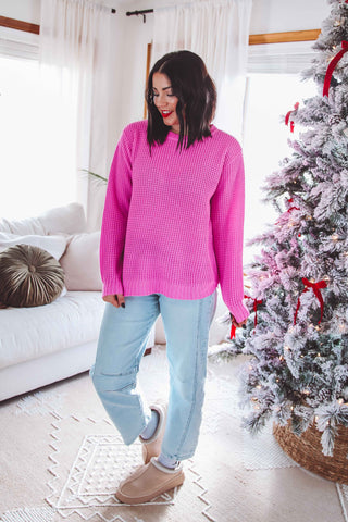 DOORBUSTER-Jessica Waffle Knit Sweater-Bright Mauve