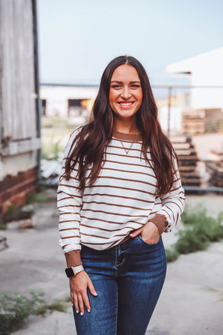 Zoey Striped Sweater-Brown/White