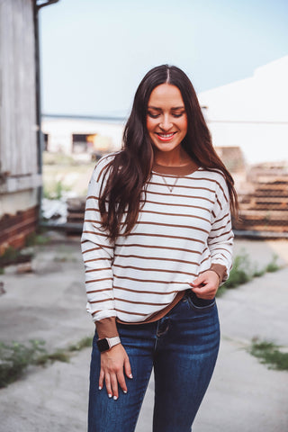 Zoey Striped Sweater-Brown/White