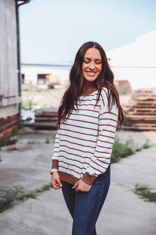 Zoey Striped Sweater-Brown/White