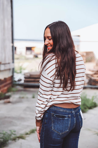 Zoey Striped Sweater-Brown/White