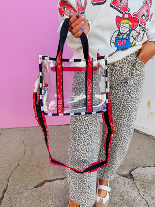 Game Day Clear Stadium Tote-Red Paisley/Black Dot