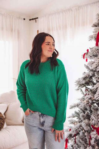 DOORBUSTER-Jessica Waffle Knit Sweater-Kelly Green