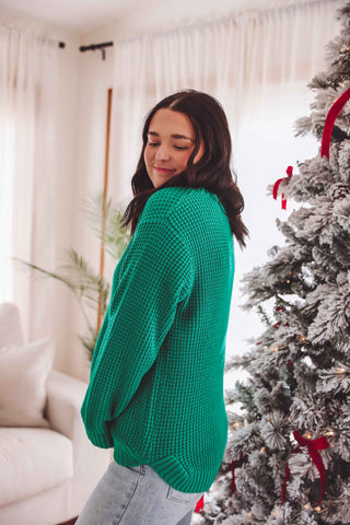 DOORBUSTER-Jessica Waffle Knit Sweater-Kelly Green