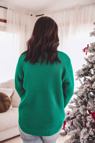 DOORBUSTER-Jessica Waffle Knit Sweater-Kelly Green