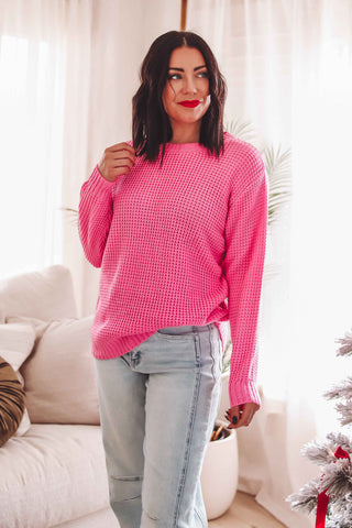 DOORBUSTER-Jessica Waffle Knit Sweater-Candy Pink