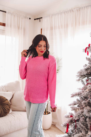 DOORBUSTER-Jessica Waffle Knit Sweater-Candy Pink