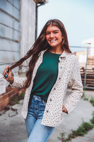 Kami Denim Floral Jacket-Cream