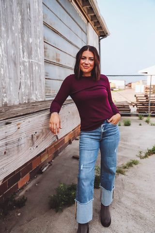 Kimberly Ribbed Top-Plum