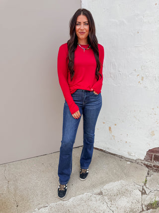 Karter Long Sleeve Top-Dark Red