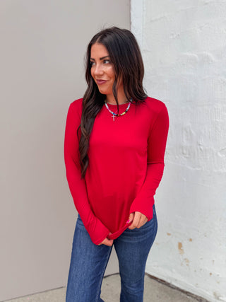 Karter Long Sleeve Top-Dark Red