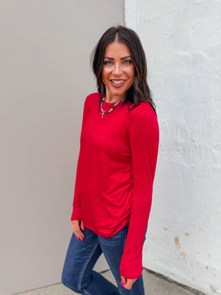 Karter Long Sleeve Top-Dark Red