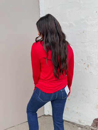 Karter Long Sleeve Top-Dark Red