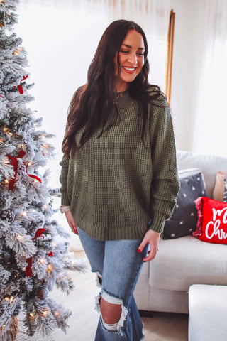 DOORBUSTER-Jessica Waffle Knit Sweater-Light Olive