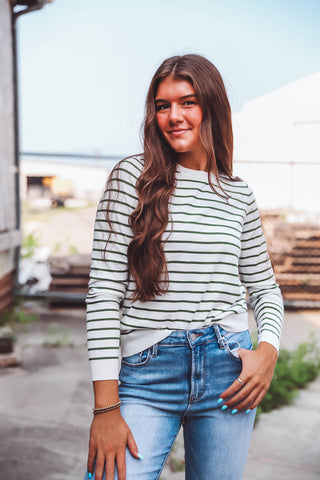 Christina Striped Sweater-White/Green