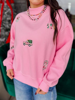 Pink Christmas Patch Mock Neck