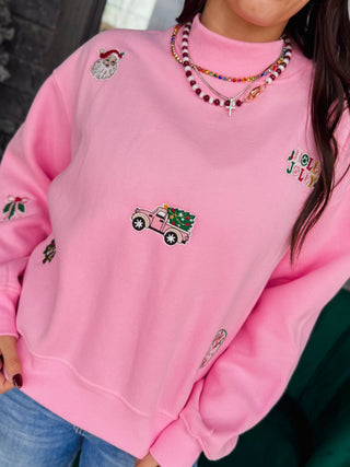 Pink Christmas Patch Mock Neck