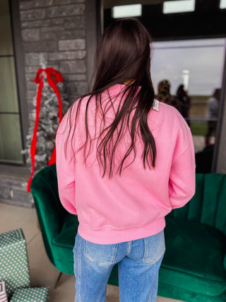 Pink Christmas Patch Mock Neck