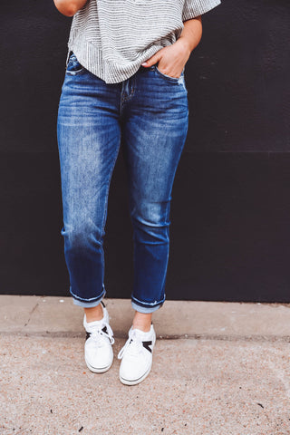 Zoey Mid Rise Straight Leg Denim