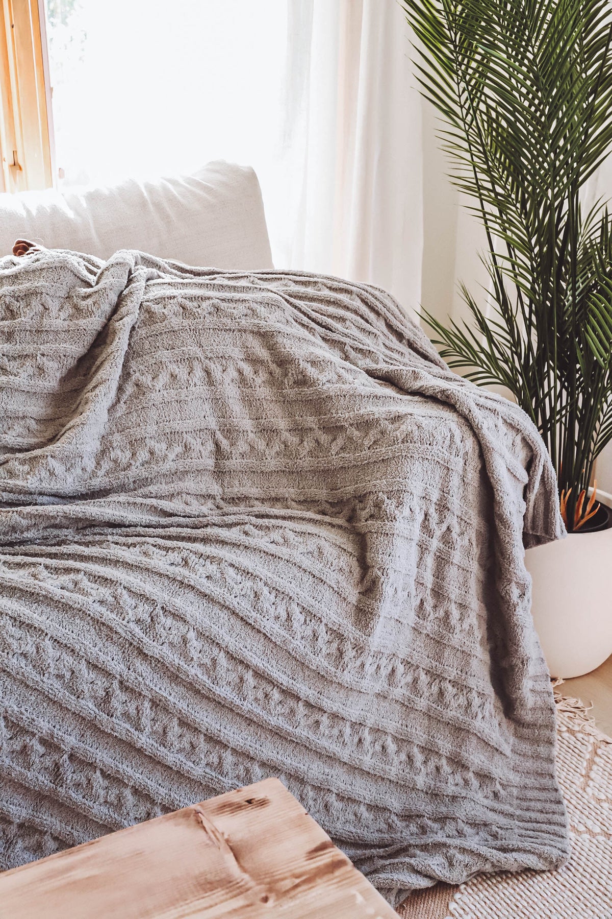 Braided Cable Knit Throw Blanket-Gray