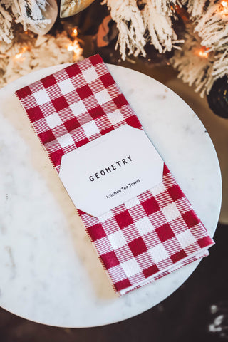 Christmas Gingham Red Tea Towel-Geometry