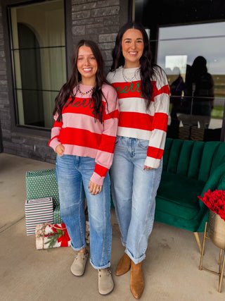 Merry Color Block Sweater-Pink/Red