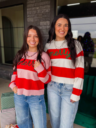 Merry Color Block Sweater-Pink/Red