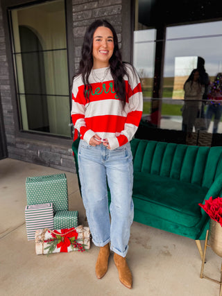 Merry Color Block Sweater-Red/White