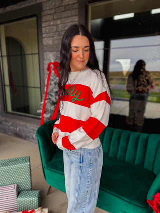 Merry Color Block Sweater-Red/White