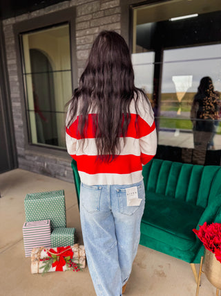 Merry Color Block Sweater-Red/White