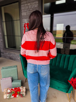 Merry Color Block Sweater-Pink/Red