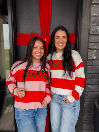 Merry Color Block Sweater-Pink/Red