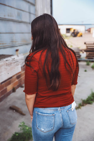 Karly Mock Neck Top-Rust