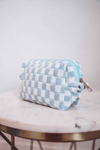 Checkered Knit Cosmetic Bag-Small