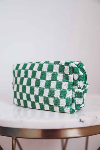 Checkered Knit Cosmetic Bag-Small