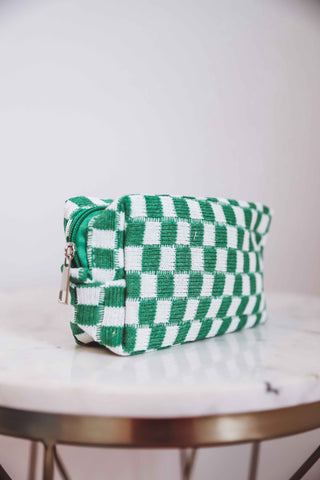 Checkered Knit Cosmetic Bag-Small