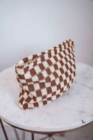 Checkered Knit Cosmetic Bag-Large-4 Colors