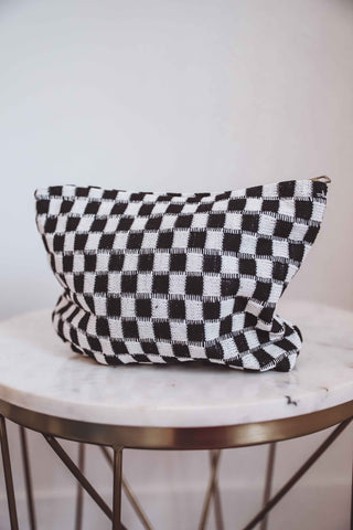 Checkered Knit Cosmetic Bag-Large-4 Colors