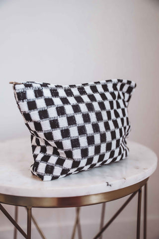 Checkered Knit Cosmetic Bag-Large-4 Colors