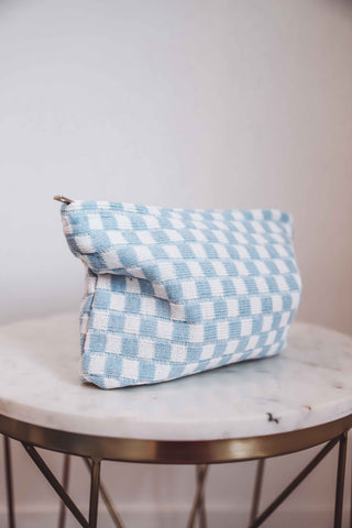 Checkered Knit Cosmetic Bag-Large-4 Colors