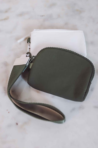 Dual Pouch Wristlet Wallet-White/Army Green