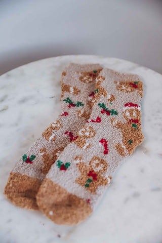 Christmas Fuzzy Socks-Gingerbread Man