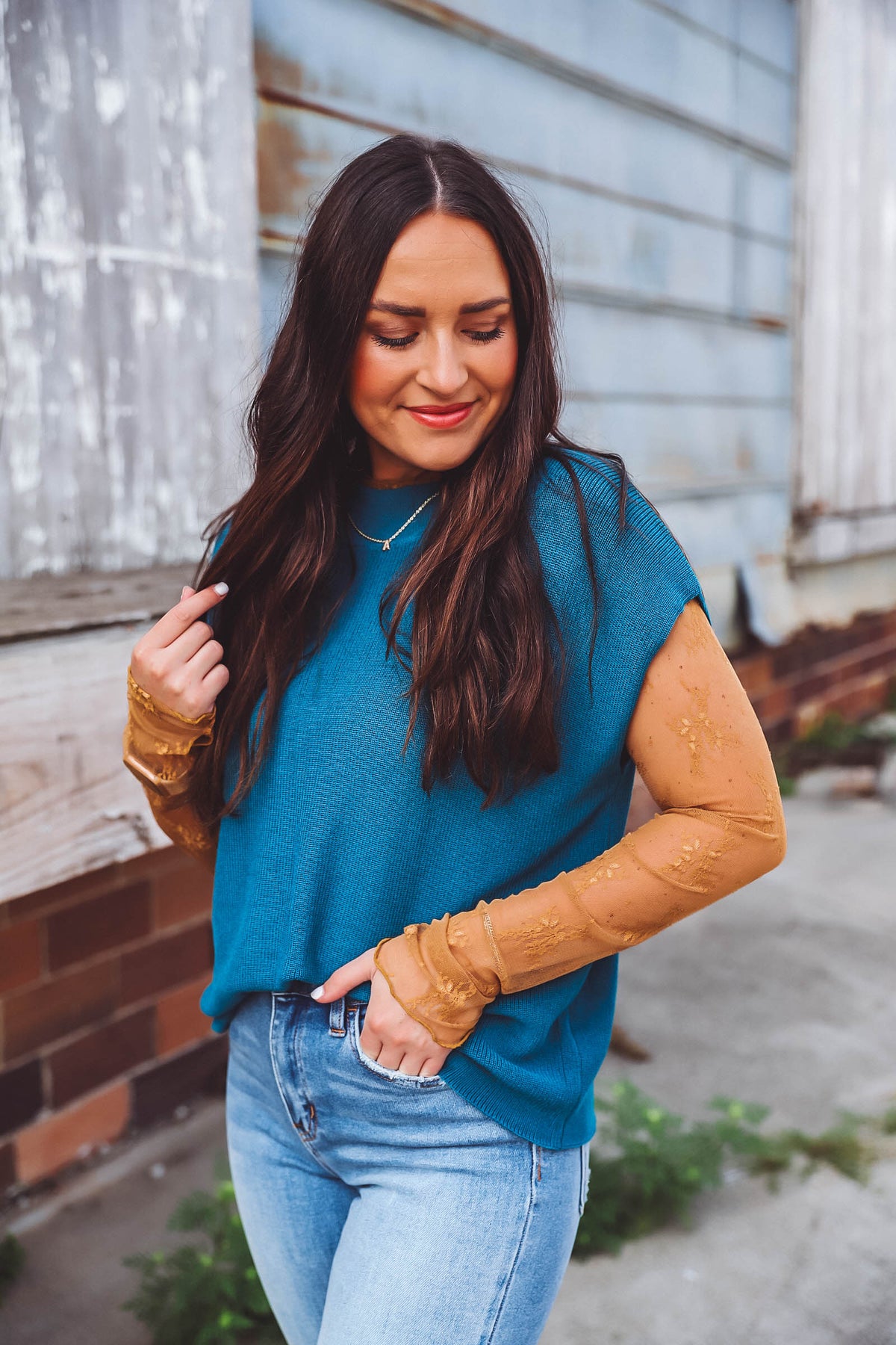 Lindsey Knit Top-Teal