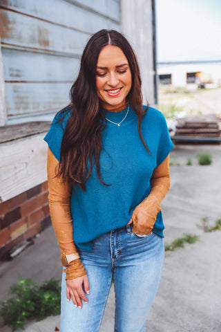 Lindsey Knit Top-Teal