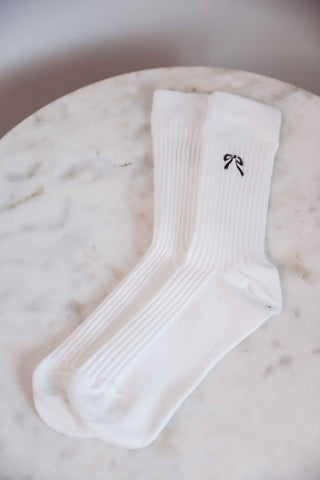 Bow Embroidered Socks-White