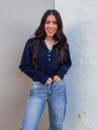 Liliana Henley Sweater-Navy