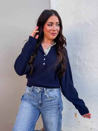 Liliana Henley Sweater-Navy